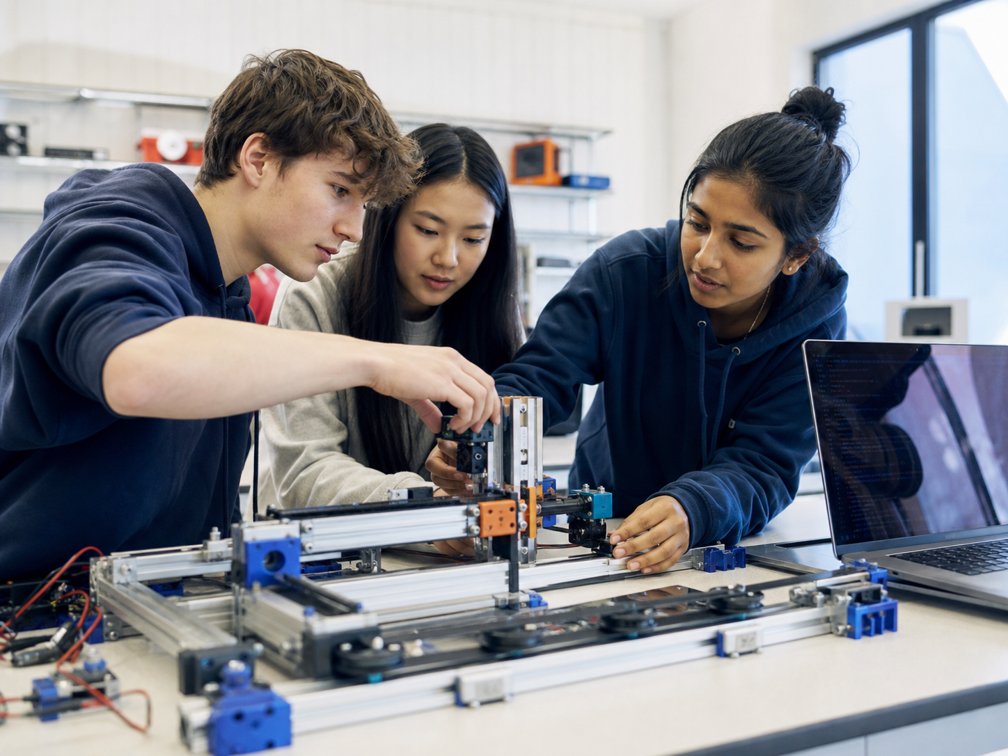 Students assemble and test an educational motion and robotics mechanism