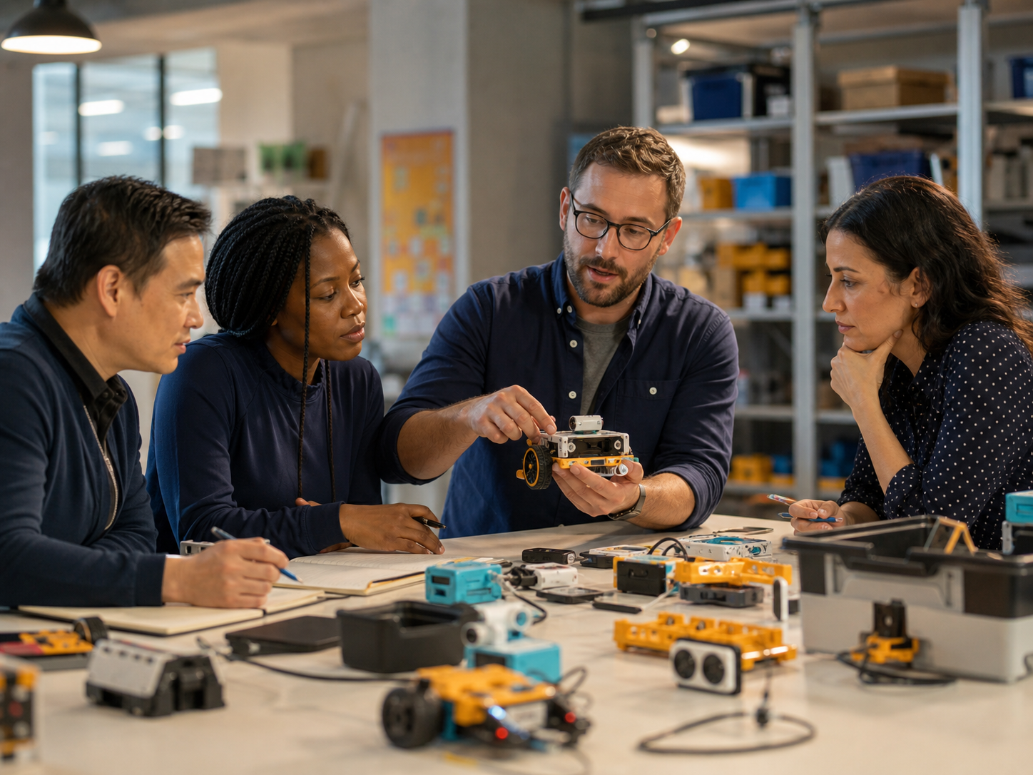 Partner specialists learning to demonstrate classroom robotics equipment